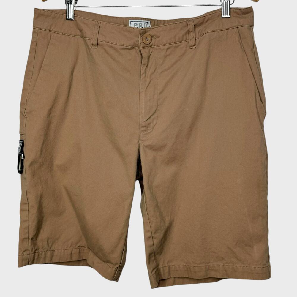 Pro Club Chino Shorts Flat Front Slash Pocket Cotton Twill Khaki Tan Men's US 36